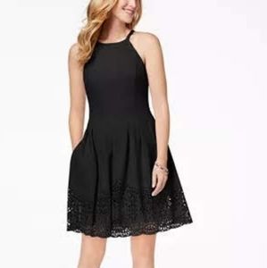 Vince Camuto Black Laser Cut Fit and Flare Dress